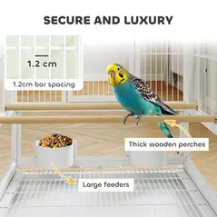 PawHut Bird Cage with Rolling Stand, Acrylic Viewing Panels, Storage Shelf, for Budgie, Parakeet, 48 x 46 x 83 cm - 5