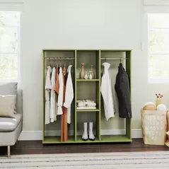 HOMCOM Open Wardrobe Double Mobile Storage Shelves Organizer W/6 Wheels-Green - 7