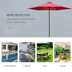 Outsunny 2.8m Garden Parasol Umbrella, Round Outdoor Market Table Umbrella Sun Shade Canopy, Wine Red - 6