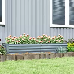 Outsunny 180 x 90cm Galvanised Steel Open Planter - Silver - 8