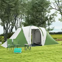 Outsunny Large Camping Tent Tunnel Tent with 2 Bedroom and Living Area, 2000mm Waterproof, Portable with Bag for 4-6 Man, Green - 9