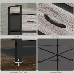 HOMCOM Rustic Chest of Six Fabric Drawers - Grey Wood Effect - 7