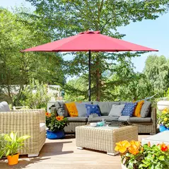 Outsunny 2.8m Garden Parasol Umbrella, Round Outdoor Market Table Umbrella Sun Shade Canopy, Wine Red - 2