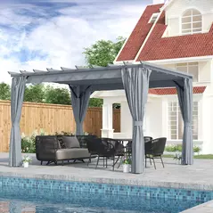 Outsunny 3.6 x 3(m) Outdoor Pergola with Retractable Roof and Curtains, Garden Gazebo Canopy Sun Shade Shelter with Aluminum Frame, Dark Grey - 2