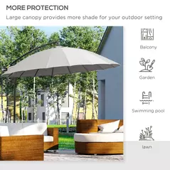 Outsunny 3(m) Cantilever Umbrella 18 Ribs & Vents Adjustable Angle for Patio Light Grey - 7