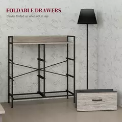 HOMCOM Rustic Chest of Six Fabric Drawers - Grey Wood Effect - 6