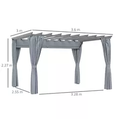Outsunny 3.6 x 3(m) Outdoor Pergola with Retractable Roof and Curtains, Garden Gazebo Canopy Sun Shade Shelter with Aluminum Frame, Dark Grey - 3