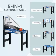SPORTNOW 5-in-1 Multi Games Table, with Pool, Table Tennis, Basketball, Hockey, Archery, Blue - 4