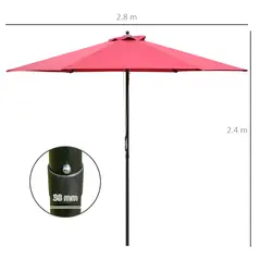Outsunny 2.8m Garden Parasol Umbrella, Round Outdoor Market Table Umbrella Sun Shade Canopy, Wine Red - 3