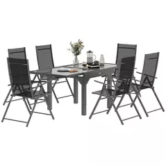 Outsunny 7 Piece Outdoor Dining Set with Extendable Table and 6 Folding Chairs for Patio, Balcony, Deck, Grey - 1