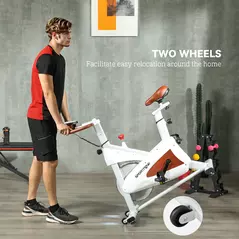 SPORTNOW Quiet Stationary Exercise Bike with Adjustable Resistance, Seat, White - 6