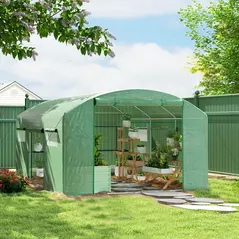 Outsunny 13 x 9.8ft Walk-In Polytunnel Greenhouse - Green - 2