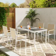 Outsunny 5 Piece Garden Furniture Set with 4 Armchairs and Tempered Glass Table Top, for Deck, Balcony - 8