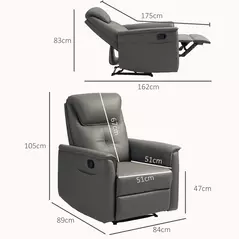 HOMCOM Recliner Armchair with Thick Padded Spring Cushion, Microfibre Manual Reclining Chair with Adjustable Leg Rest, Side Pockets for Living Room, Bedroom, Light Grey - 3