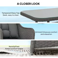 Outsunny Four-Piece Rattan Set, with Glass-Top Table - Light Grey - 6