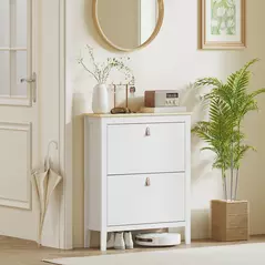HOMCOM Modern Two-Drawer Shoe Cabinet - White - 8