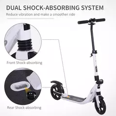 HOMCOM Folding Kick Scooter Hight-Adjustable Urban Scooter w/ Rear Brake, Double Shock Absorption System & 2 Big Wheels, For 14+ Teens Adult, White - 7