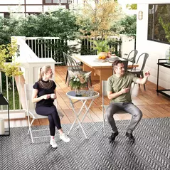 Outsunny 3 Pieces Outdoor Bistro Set, Glass Top Outdoor Table and 2 Folding Chairs with Protecting Feet, White - 8