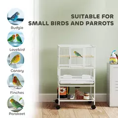 PawHut Bird Cage with Rolling Stand, Acrylic Viewing Panels, Storage Shelf, for Budgie, Parakeet, 48 x 46 x 83 cm - 8