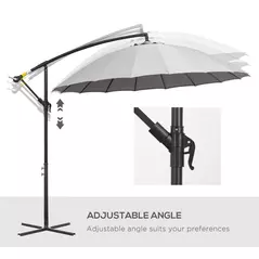 Outsunny 3(m) Cantilever Umbrella 18 Ribs & Vents Adjustable Angle for Patio Light Grey - 5