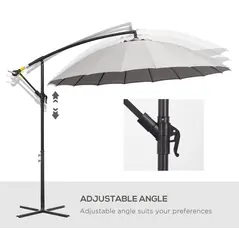 Outsunny 3(m) Cantilever Umbrella 18 Ribs & Vents Adjustable Angle for Patio Light Grey - 5