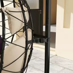 Outsunny Hanging Egg Chair Outdoor Indoor Garden Swing Chair with Folding Basket, Thickened Cushion, Garden Hanging Chair with Stand, Headrest for Patio, Balcony, Khaki - 8