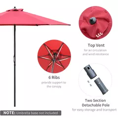 Outsunny 2.8m Garden Parasol Umbrella, Round Outdoor Market Table Umbrella Sun Shade Canopy, Wine Red - 4