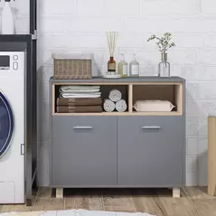 HOMCOM Freestanding Bathroom Cabinet, Bathroom Storage Unit, Bathroom Storage Cabinet with Open Compartments and Double Doors - 7