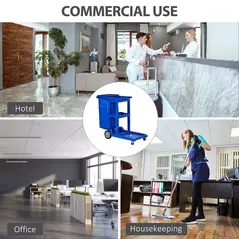 HOMCOM Janitor Cleaning Trolley, with Bin, Shelves and Hooks - Blue - 7