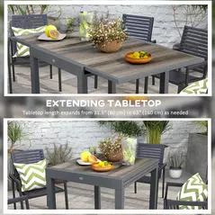 Outsunny Extending Garden Table, Outdoor Dining Table for 6, Aluminium Frame Rectangular Patio Table with Plastic Board Tabletop,80/160L x 80W x 75H cm, Grey - 4