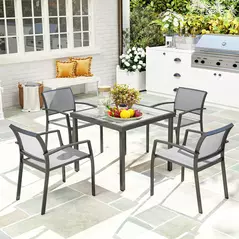 Outsunny Five-Piece Outdoor Garden Dining Set - Grey - 2