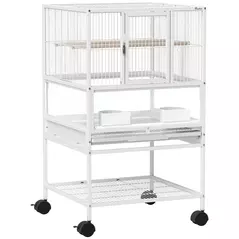 PawHut Bird Cage with Rolling Stand, Acrylic Viewing Panels, Storage Shelf, for Budgie, Parakeet, 48 x 46 x 83 cm - 1