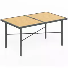 Outsunny Garden Table for 6, 150 cm Rectangular Outdoor Dining Table with 5 cm Umbrella Hole, Wood Effect Top, Rust Resistant Frame, for Patio, Balcony, Terrace, Natural Wood Finish - 1