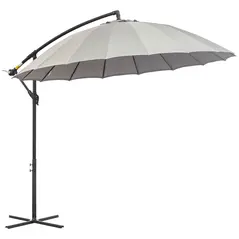 Outsunny 3(m) Cantilever Umbrella 18 Ribs & Vents Adjustable Angle for Patio Light Grey - 1