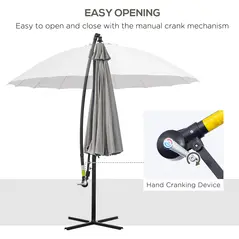 Outsunny 3(m) Cantilever Umbrella 18 Ribs & Vents Adjustable Angle for Patio Light Grey - 4