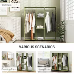 HOMCOM Open Wardrobe Double Mobile Storage Shelves Organizer W/6 Wheels-Green - 5