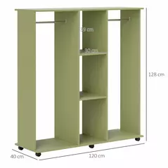 HOMCOM Open Wardrobe Double Mobile Storage Shelves Organizer W/6 Wheels-Green - 3