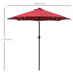 Outsunny 2.7m Patio Garden Umbrella Outdoor Parasol with Tilt Crank and 24 LEDs Lights (Red) - 3