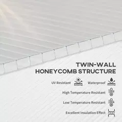 Outsunny 14 Pieces Polycarbonate Sheets, 121 x 61 x 0.4cm Twin-Wall Plastic Roofing Sheets, 10m² Replacement Greenhouse Panels, Waterproof and UV Protection, Clear - 4