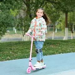 AIYAPLAY Electric Scooter for Kids Aged 4-7 Years, with Flashing LED Lights, Rear Auxiliary Wheels, Pink - 2