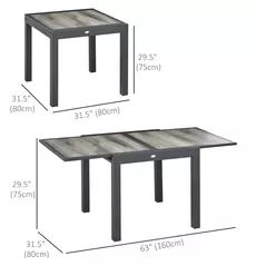 Outsunny Extending Garden Table, Outdoor Dining Table for 6, Aluminium Frame Rectangular Patio Table with Plastic Board Tabletop,80/160L x 80W x 75H cm, Grey - 3