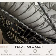 Outsunny Outdoor PE Rattan Swing Chair with Foldable Basket and Cushion, Garden Patio Hanging Egg Chair with Metal Stand, Headrest for Indoor and Outdoor, Light Grey - 7