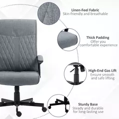 Vinsetto High Back Home Office Chair, Linen Fabric Computer Chair, Swivel Desk Chair with Adjustable Height for Living Room, Bedroom, Study, Dark Grey - 7