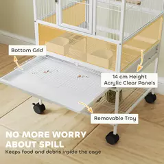 PawHut Bird Cage with Rolling Stand, Acrylic Viewing Panels, Storage Shelf, for Budgie, Parakeet, 48 x 46 x 83 cm - 4