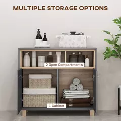 HOMCOM Freestanding Bathroom Cabinet, Bathroom Storage Unit, Bathroom Storage Cabinet with Open Compartments and Double Doors - 4