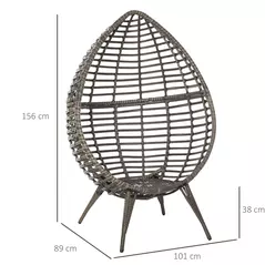 Outsunny Teardop PE Wicker Rattan Chair w/ Thick Cushions 4 Legs Outdoor Seat Egg Garden - 3