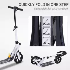 HOMCOM Folding Kick Scooter Hight-Adjustable Urban Scooter w/ Rear Brake, Double Shock Absorption System & 2 Big Wheels, For 14+ Teens Adult, White - 6