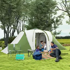 Outsunny Large Camping Tent Tunnel Tent with 2 Bedroom and Living Area, 2000mm Waterproof, Portable with Bag for 4-6 Man, Green - 2