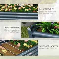 Outsunny 180 x 90cm Galvanised Steel Open Planter - Silver - 7