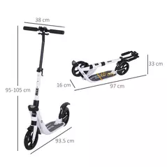 HOMCOM Folding Kick Scooter Hight-Adjustable Urban Scooter w/ Rear Brake, Double Shock Absorption System & 2 Big Wheels, For 14+ Teens Adult, White - 3